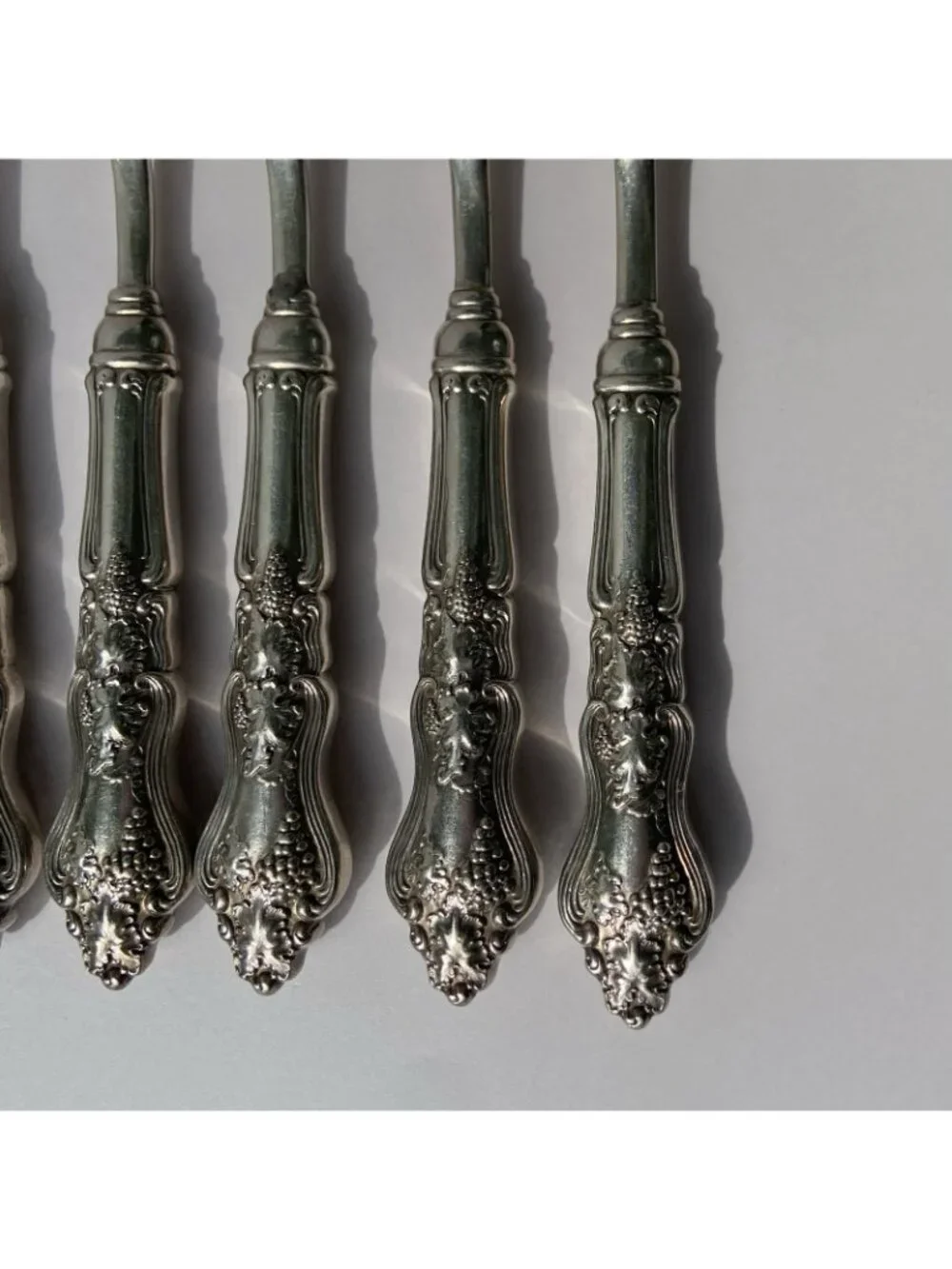Moselle Hollow Handle Dinner Fork Lot 6 International Silver 7.5” Grapes Leaves